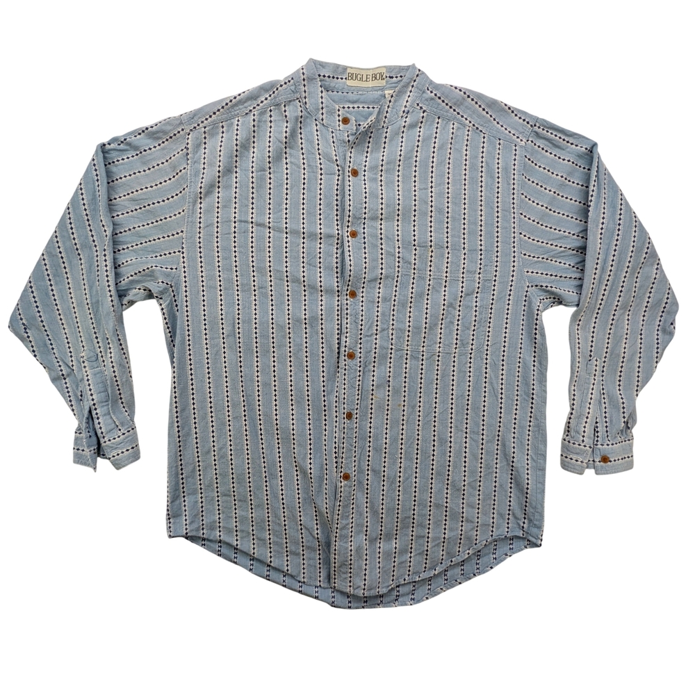 Vintage Bugle Boy Shirt Mens Large Striped Blue Long Sleeve Casual 90s Retro